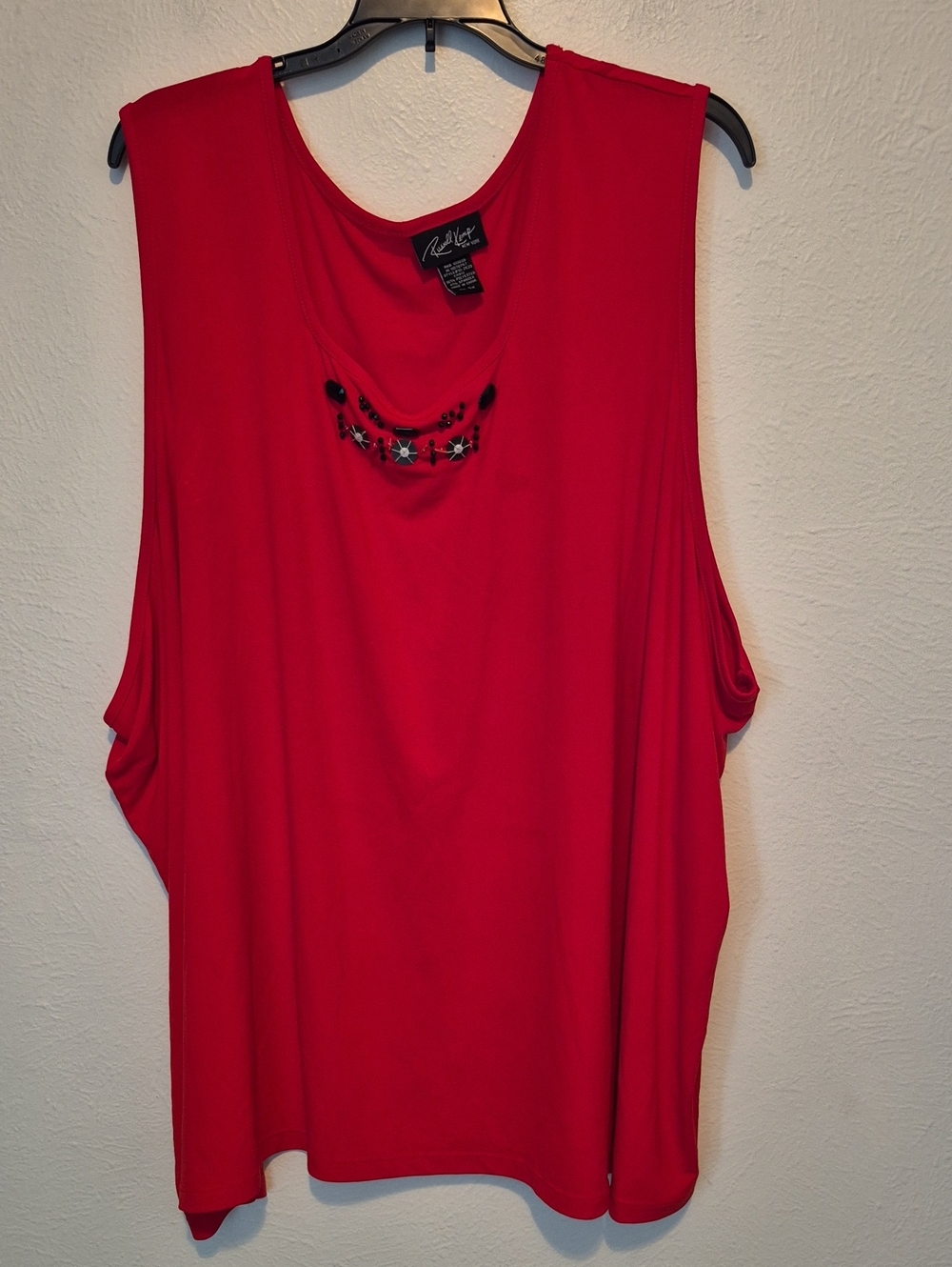 Russell Kemp Red Sleeveless Beaded Neck Tank